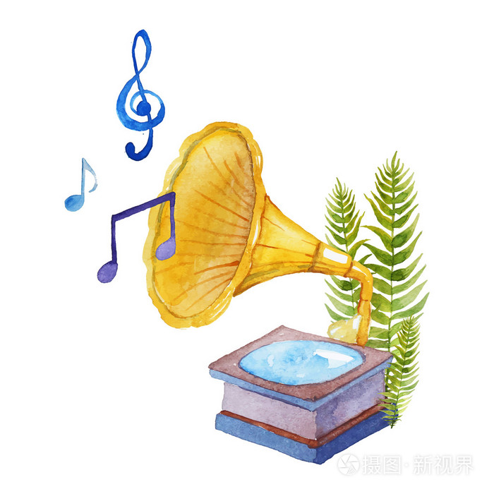 水彩留声机插画-正版商用图片0bo2qh-摄图新视界