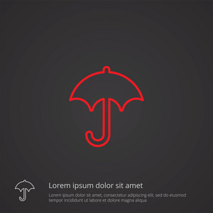 伞的大纲符号，红色在黑暗的背景下，标志模板