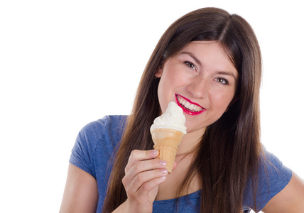 女人吃冰激淋