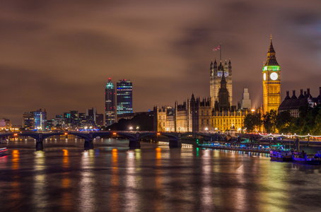 黄昏，伦敦，英国大笨钟和威斯敏斯特桥