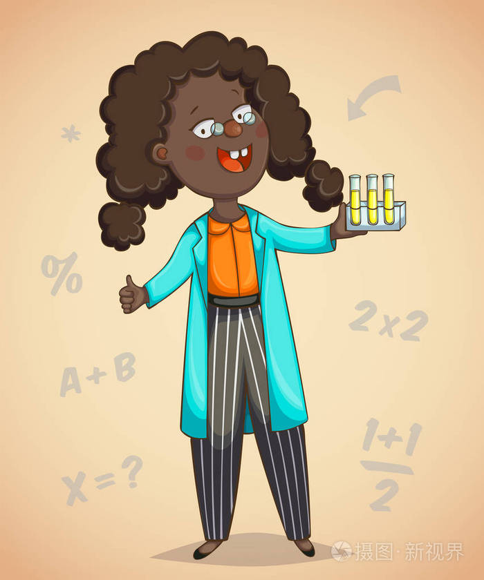 非洲的女科学家.卡通人物.矢量图