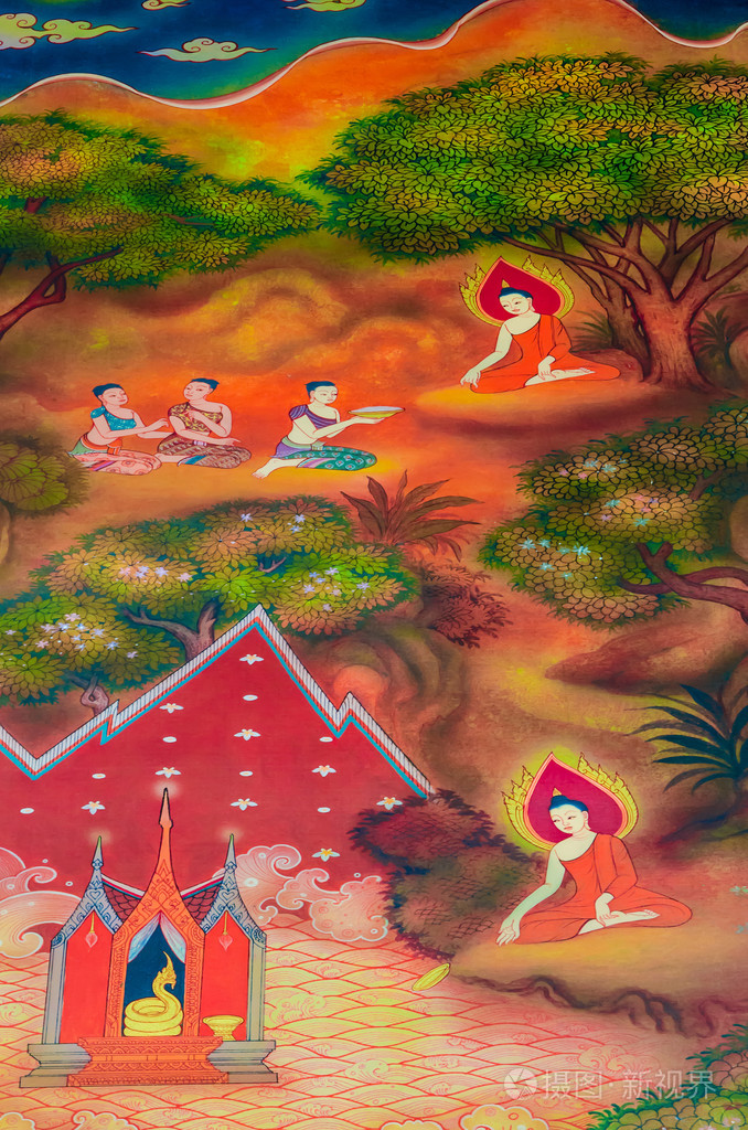 渴望成功寺 wat dhammamongkol 在曼谷,泰国的佛的古代壁画绘画.
