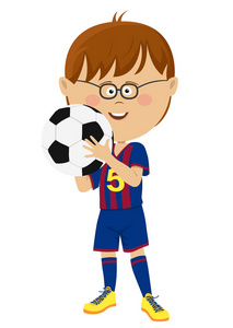 小男孩抱着足球球孤立的制服