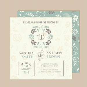 婚礼请柬或公告卡与美丽的花卉背景