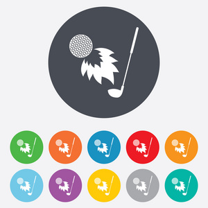 高尔夫俱乐部标志图标的火球。体育符号