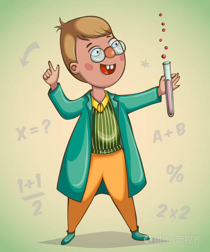男孩的科学家惊奇的发现卡通人物矢量图