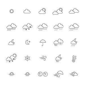 天气预报概述 web 图标集 矢量 细线图标集合
