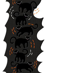 黑猫家畜无缝垂直边框上撕碎的纸片深色背景