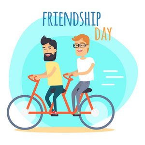 友谊的一天。两个最好的朋友，骑双人自行车