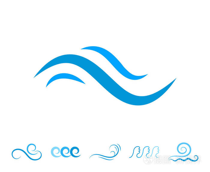 海浪蓝色图标或孤立的水液符号