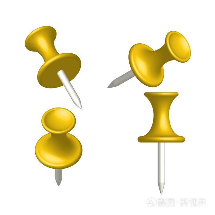 套的黄色针不同视图,图钉,矢量,它制作图案