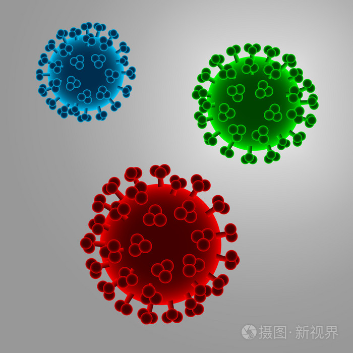 一病毒的三种不同的颜色 —— 红色, 绿色和蓝色的插图
