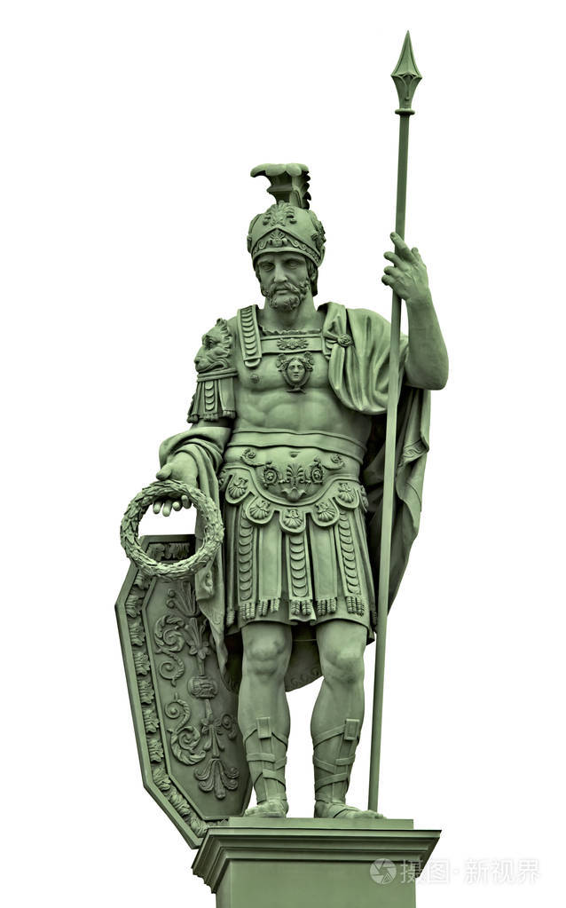 战争马尔斯 (阿瑞斯) 中的古罗马武士盔甲的罗马神雕像