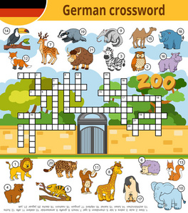德国的填字游戏，教育游戏儿童关于动物园里的动物