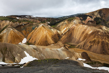 五颜六色的 Landmanallaugar 山，在 Fajllabak 储备