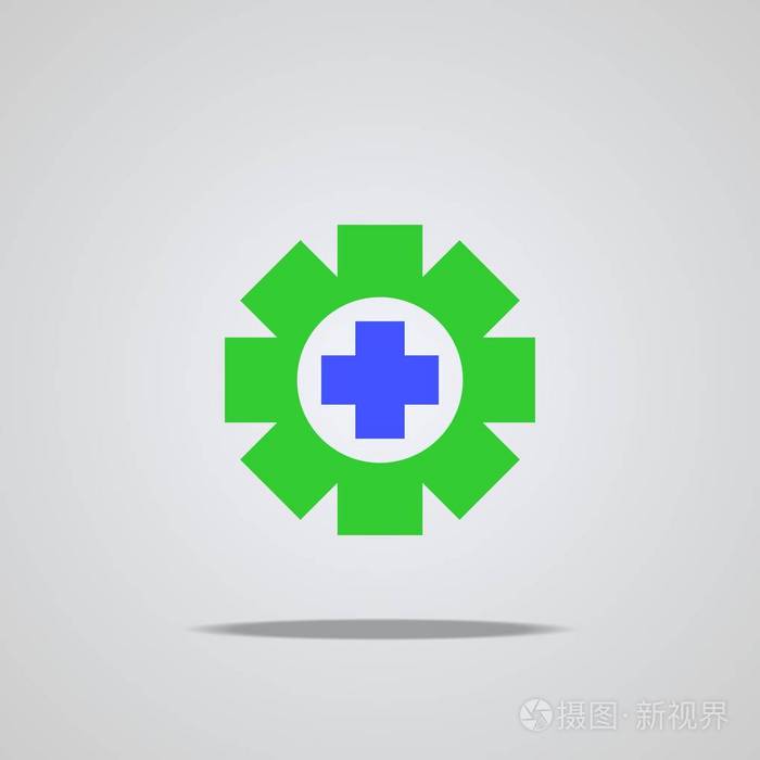 健康保健矢量图标.医疗, 蓝色十字架的标志在绿色紧急情况图标