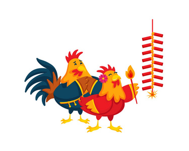 中国新，到 2017 年，公鸡几个字符在各种活动中的插图