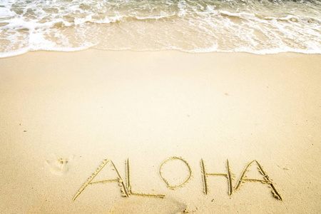 写在沙滩上的题字 Aloha