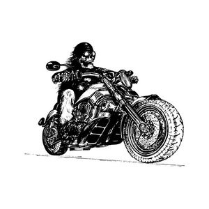 手绘骷髅骑手骑摩托车