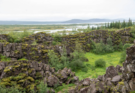 欧洲和美国板块相遇的 Thingvellir。Thingvellir 国家公园附近的雷克雅未克, 冰岛