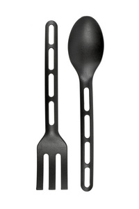 汤匙和叉子在孤立的白色图片