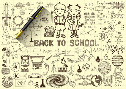 教育涂鸦，回学校概念用 3d 钢笔在纸上