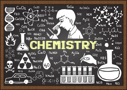 化学手画在黑板上