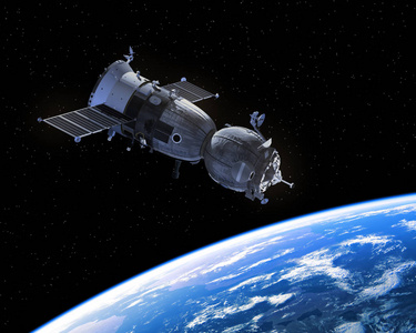 宇宙飞船正准备在行星地球上的土地