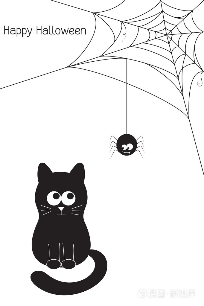 万圣节黑猫和蜘蛛
