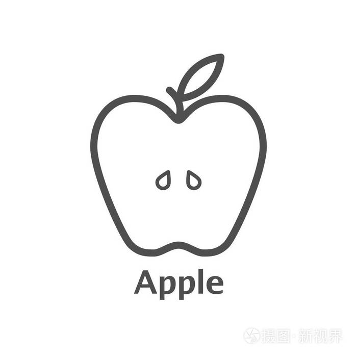 苹果线图标, 轮廓矢量符号,线性风格象形图上白色孤立