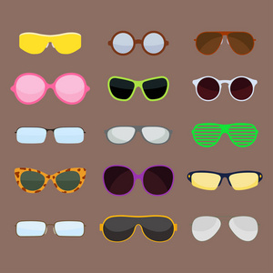 时尚设置太阳镜配件太阳眼镜塑料相框现代眼镜矢量图