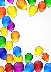 五颜六色的喜庆气球庆典 节日 生日聚会卡，你的文本的空间白色背景上。A4 版式