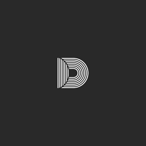 D 字母徽标会标，简单的线条黑白设计元素，几何形状身份象征