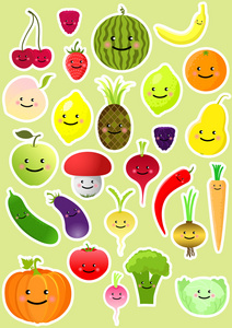 有趣的蔬菜和水果的集合