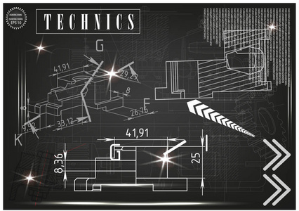 黑色背景上的机械图纸