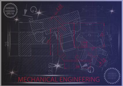蓝色背景上的机械图纸