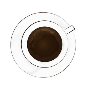 一杯咖啡在白色的背景。顶部视图