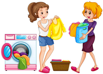 两名妇女洗衣服