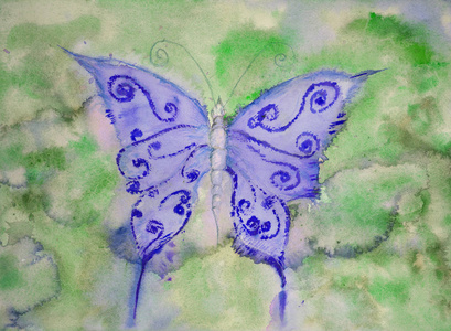 蝴蝶在蓝色绿色背景底纹图片