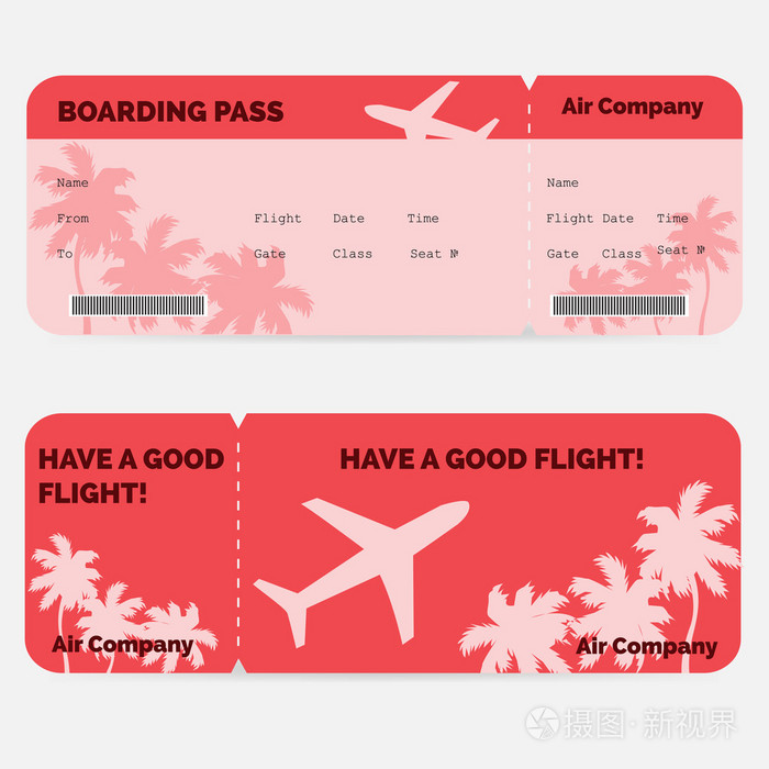 航空公司的登机证.孤立在白色背景上的红色票