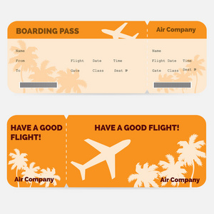 航空公司的登机证。孤立在白色背景上的橙色票