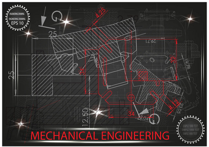 黑色背景上的机械图纸图片