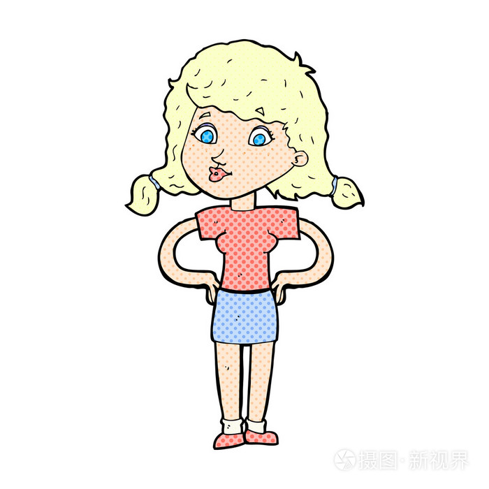 漫画卡通漂亮女孩两手叉腰