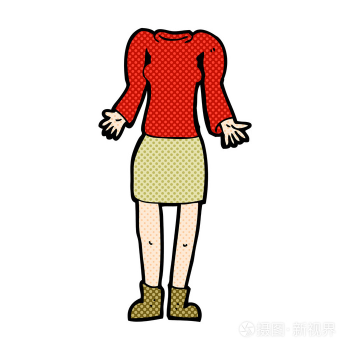 漫画卡通女性的身体,耸耸肩膀 (混合和 matc