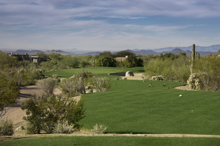 美丽沙漠三通镜头的高尔夫球场交叉图像处理