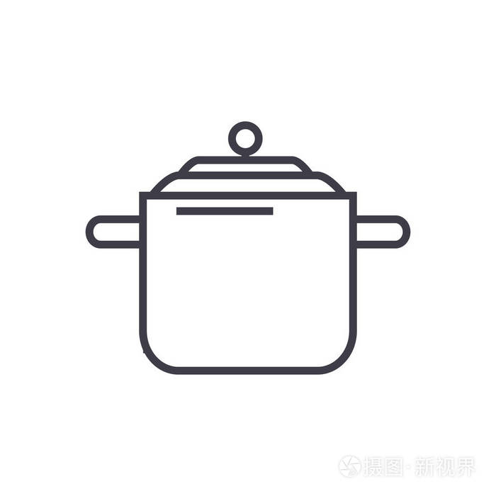 压力锅,热壶矢量线图标,标志,背景,可编辑的笔画的插图