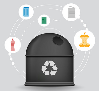 回收垃圾容器和垃圾图标的信息图表
