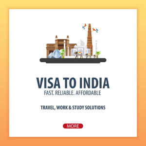 去印度的签证。去印度旅游。旅行的证件。矢量平面插画