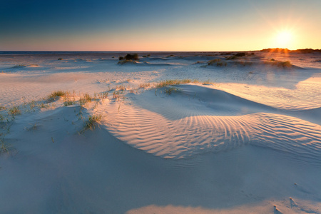 北海海滩上沙丘日出图片