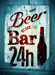 老式的 grunge 风格啤酒酒吧海报。复古的排印矢量图木背景上。Eps 10